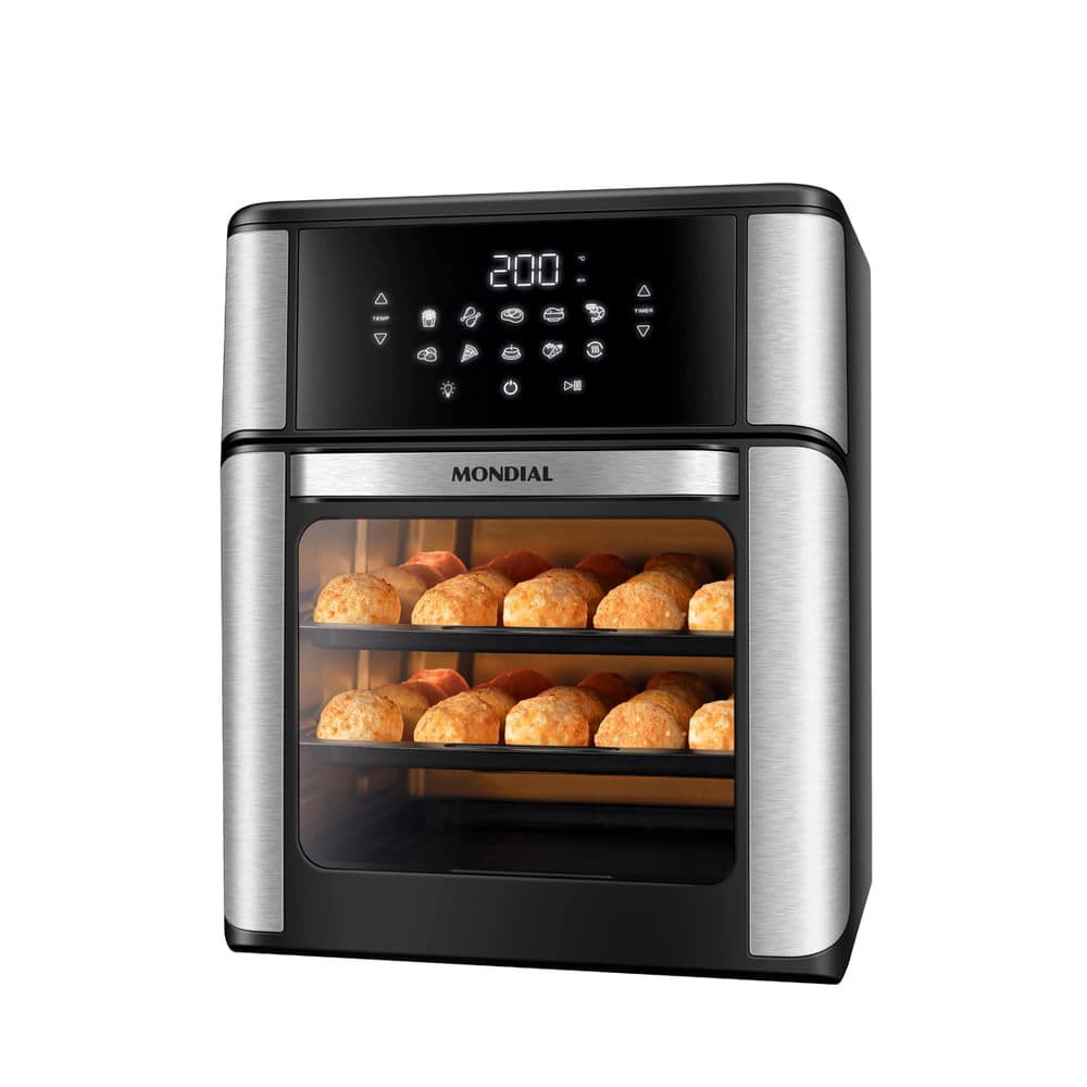 Air fryer oven Mondial AFON-12L-BI preta e inox vista de frente